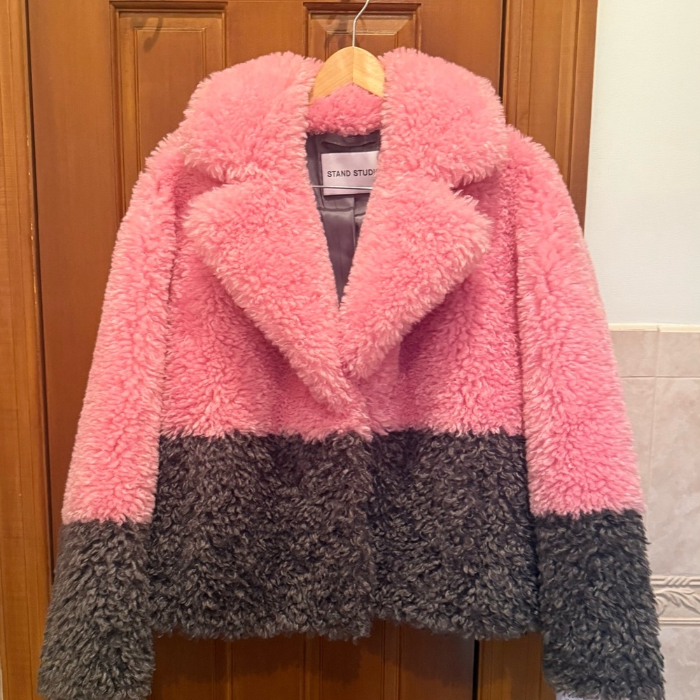 Stand Studio Two-Tone Faux Fur Jacket